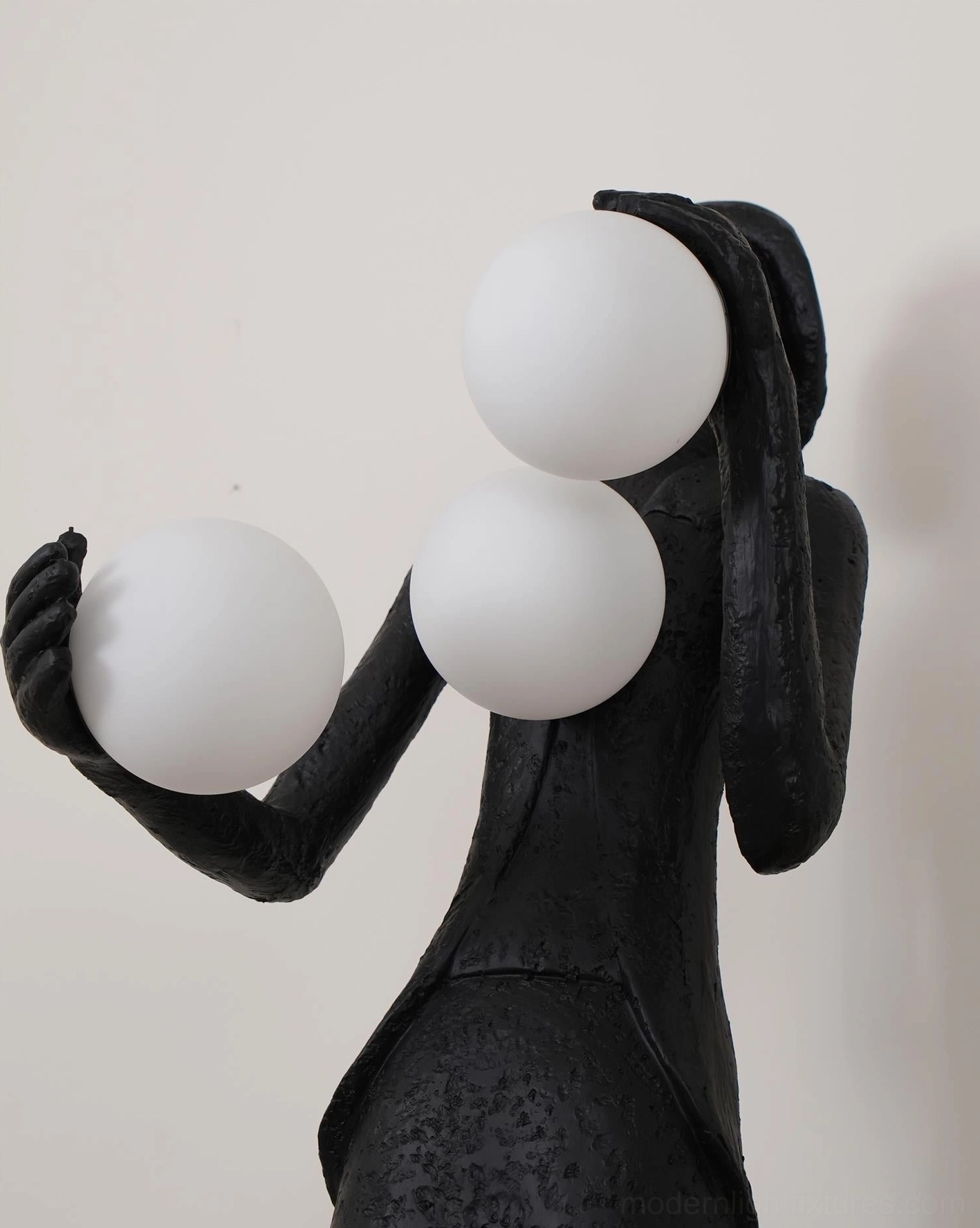 Teal blue textured humanoid sculpture floor lamp with frosted glass orbs contemporary design