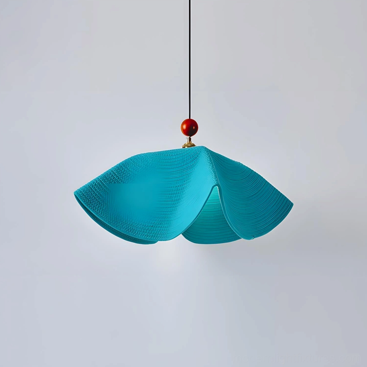 Teal blue wave pendant light hanging pendant with fabric ripple shade modern