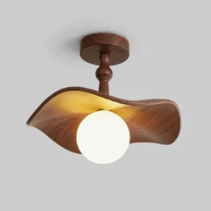 Teelin curved resin and wood ceiling light - side angle view showing organic wave texture and curved shade detail - contemporary fixture design