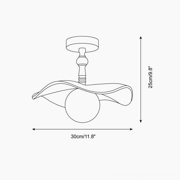 Teelin ceiling light technical drawing - orthographic schematic - 30cm width x 25cm height dimensions - fixture specifications