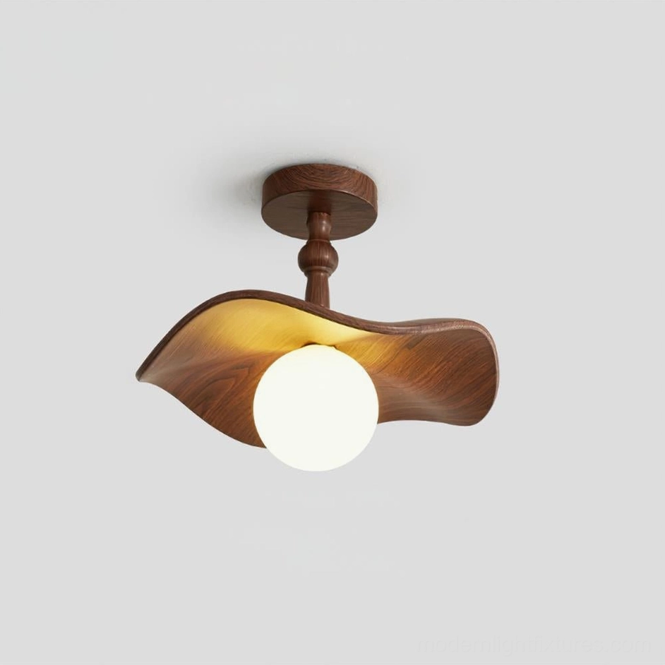 Teelin ceiling light in walnut color - semi-flush modern fixture - resin and wood construction - mid-century design detail