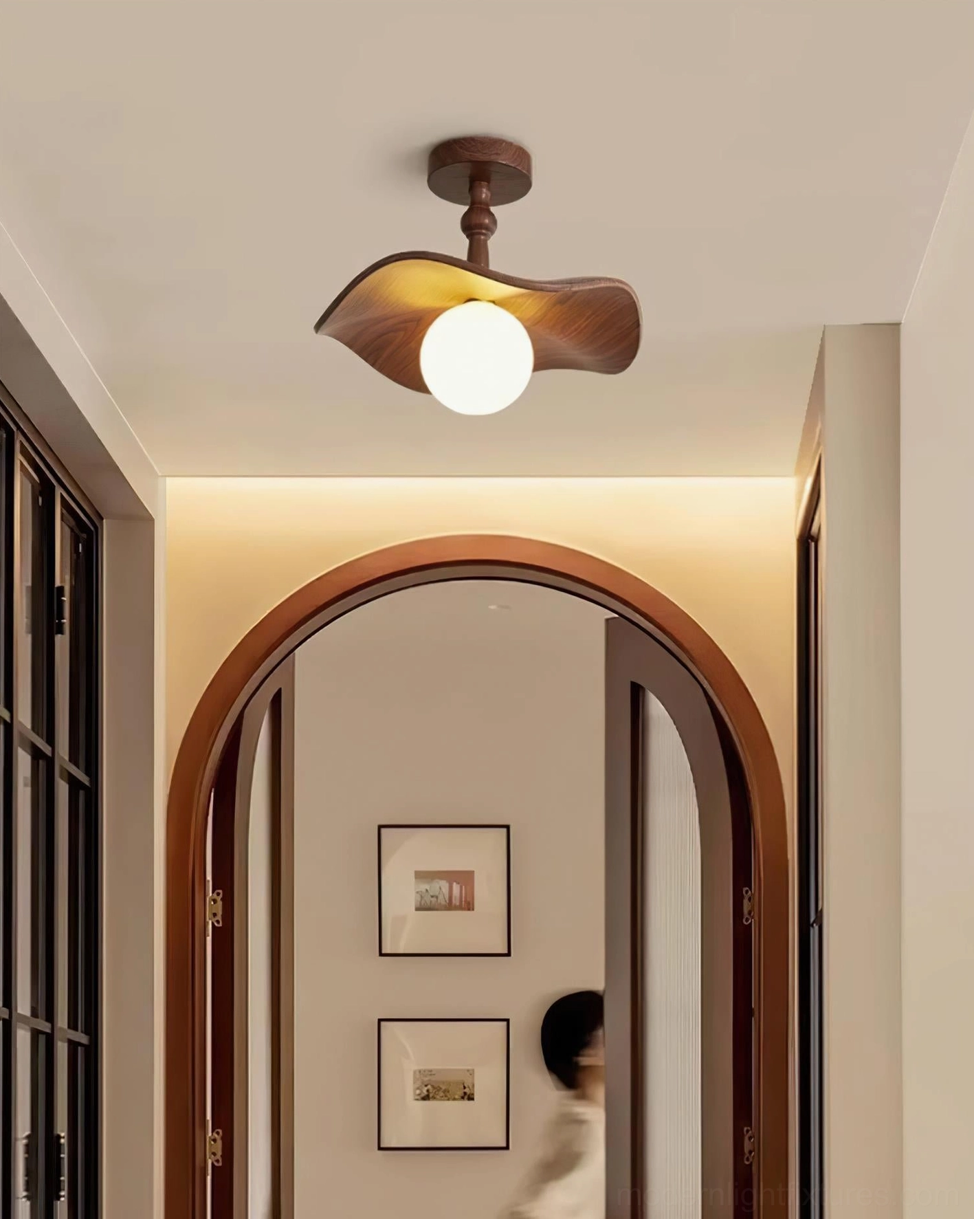 Teelin mid-century modern ceiling light in residential entryway - semi-flush fixture above arched doorway - vintage style lighting