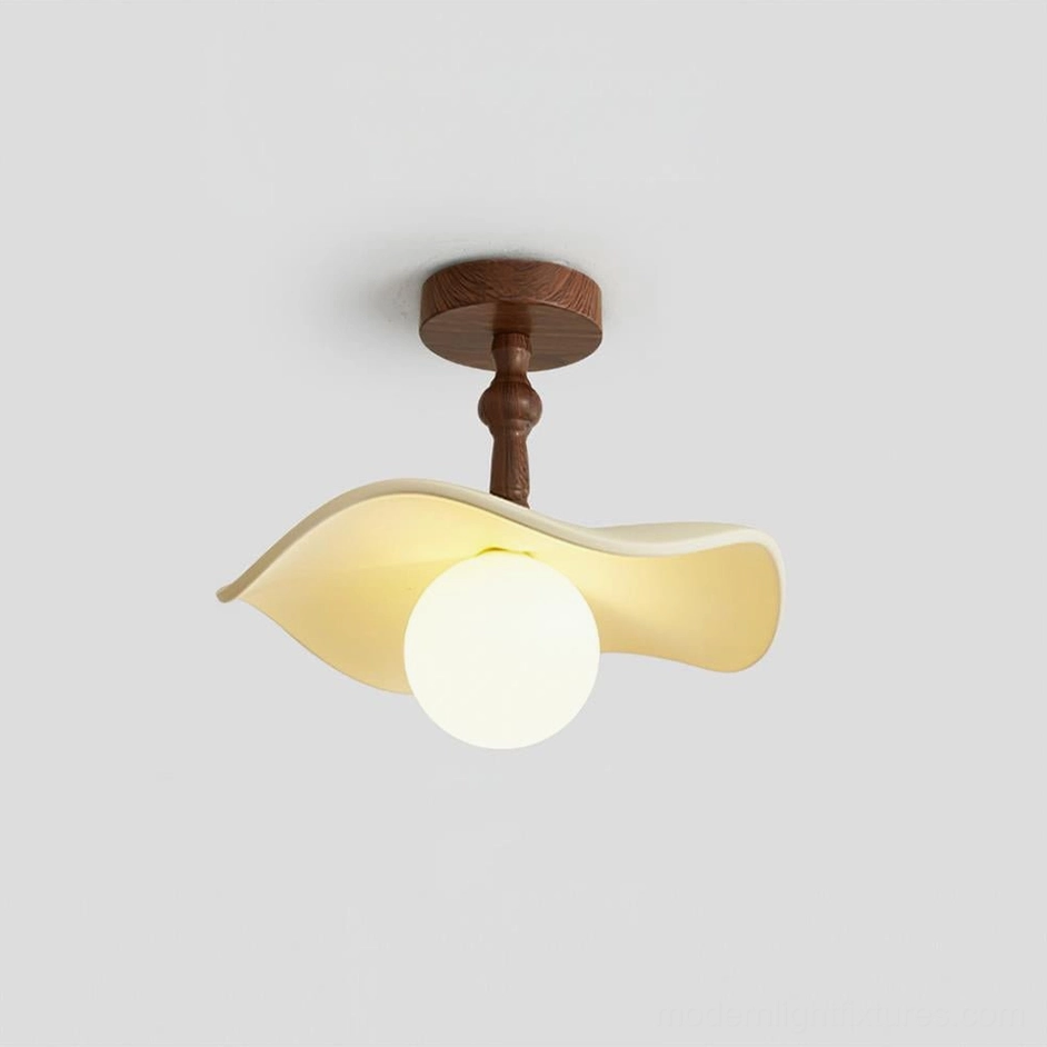 Teelin wavy ceiling light fixture - walnut and beige color combination - semi-flush mount design - product showcase view