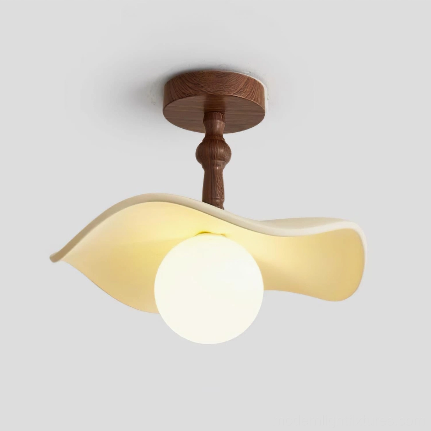 Teelin wavy ceiling light - semi-flush overhead fixture - wood and glass components - mid-century aesthetic lighting solution