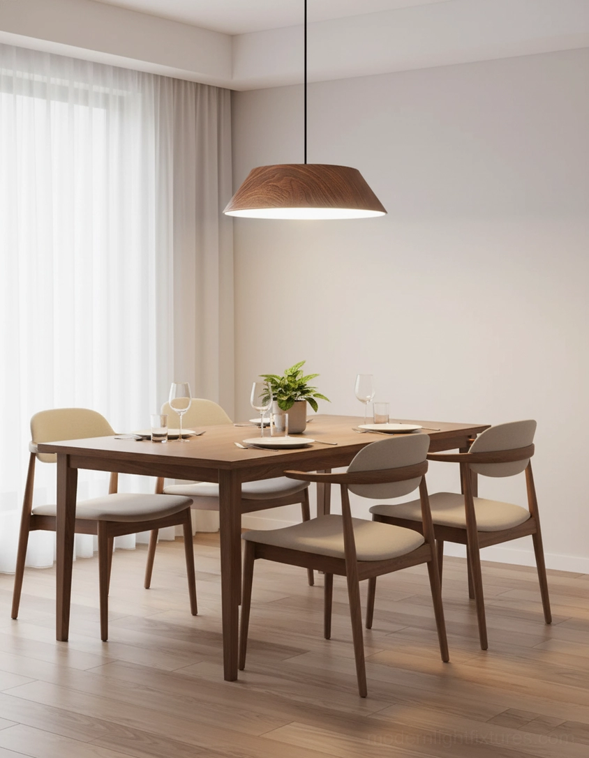 Tekio dark brown pendant light family dining area neutral minimalist interior design aesthetic