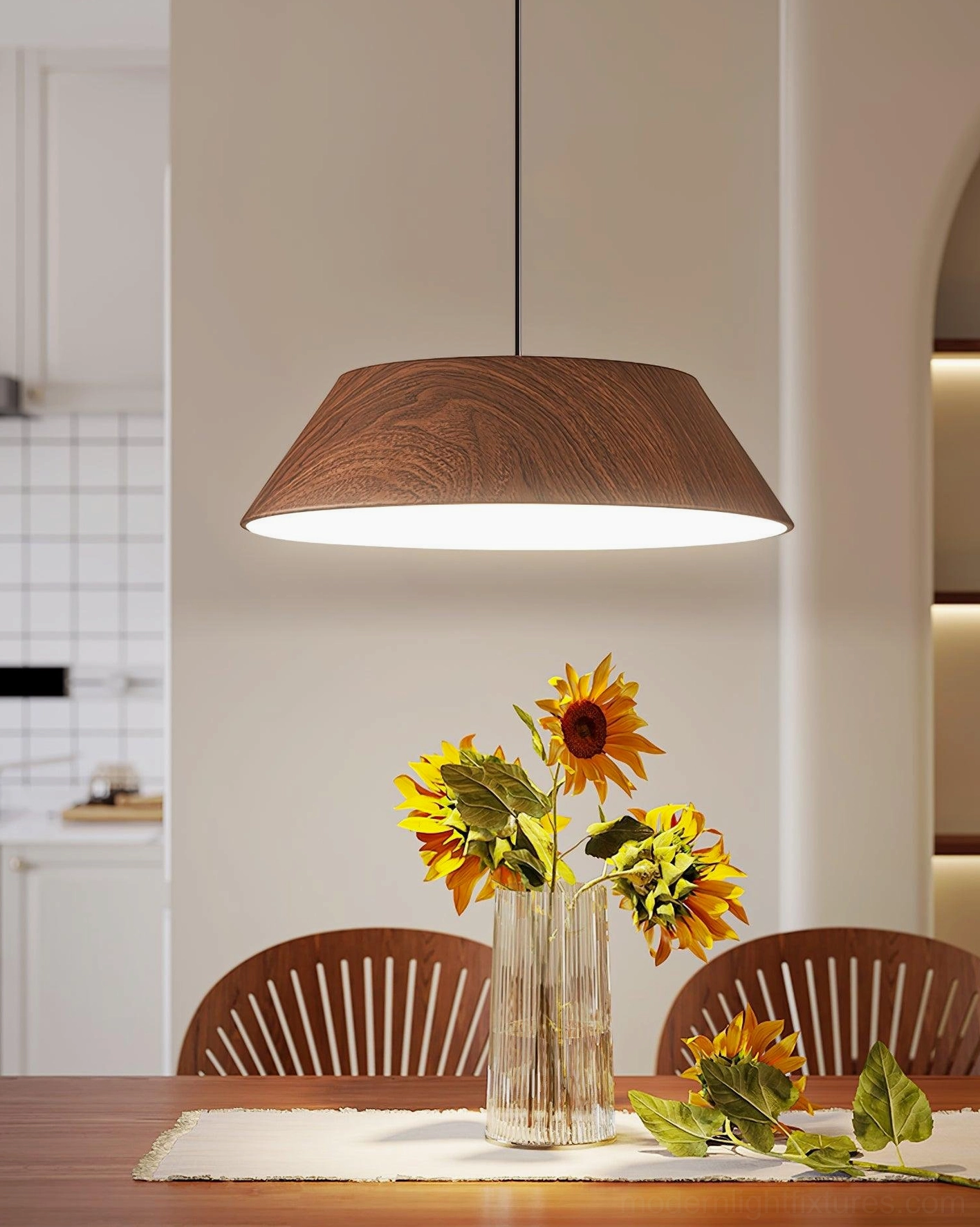 Tekio modern pendant light multiple color options walnut natural wood white finish comparison