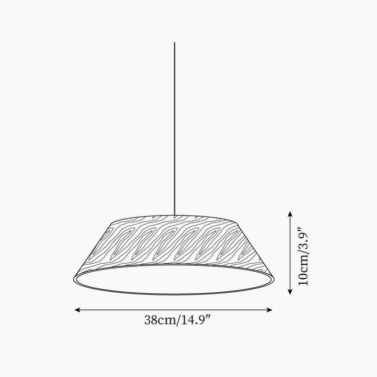 Tekio pendant light technical specifications diagram side profile 38cm diameter 10cm height dimensions