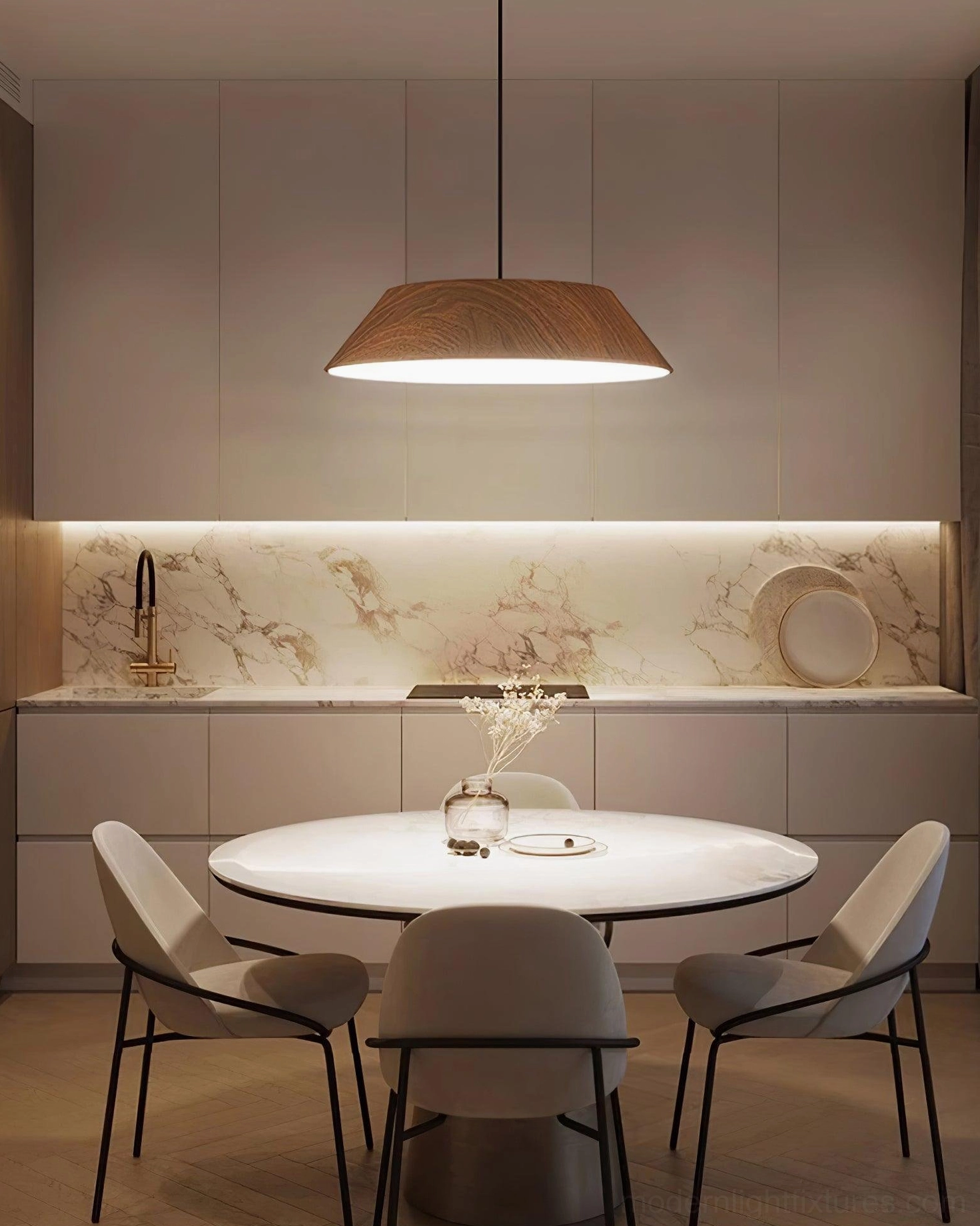 Tekio modern dining pendant walnut color rich brown authentic grain pattern luxury fixture