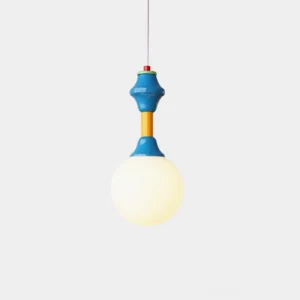 Tende color-block retro modern pendant light with blue yellow and white globe shade front view studio