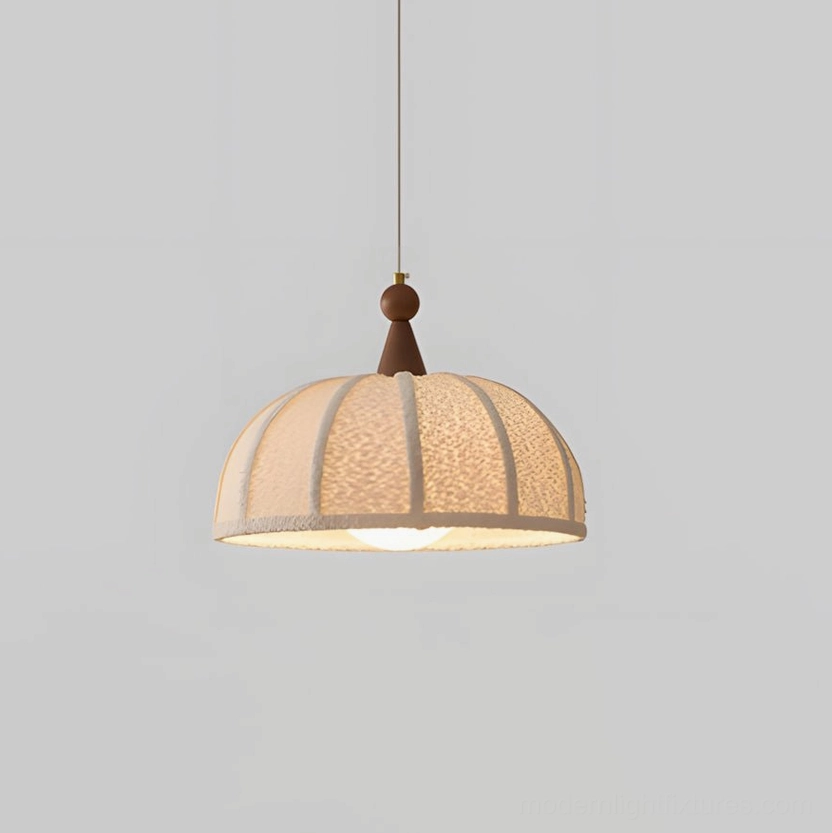 Tenera pendant light grey color option - fabric dome shade with metal and wood frame