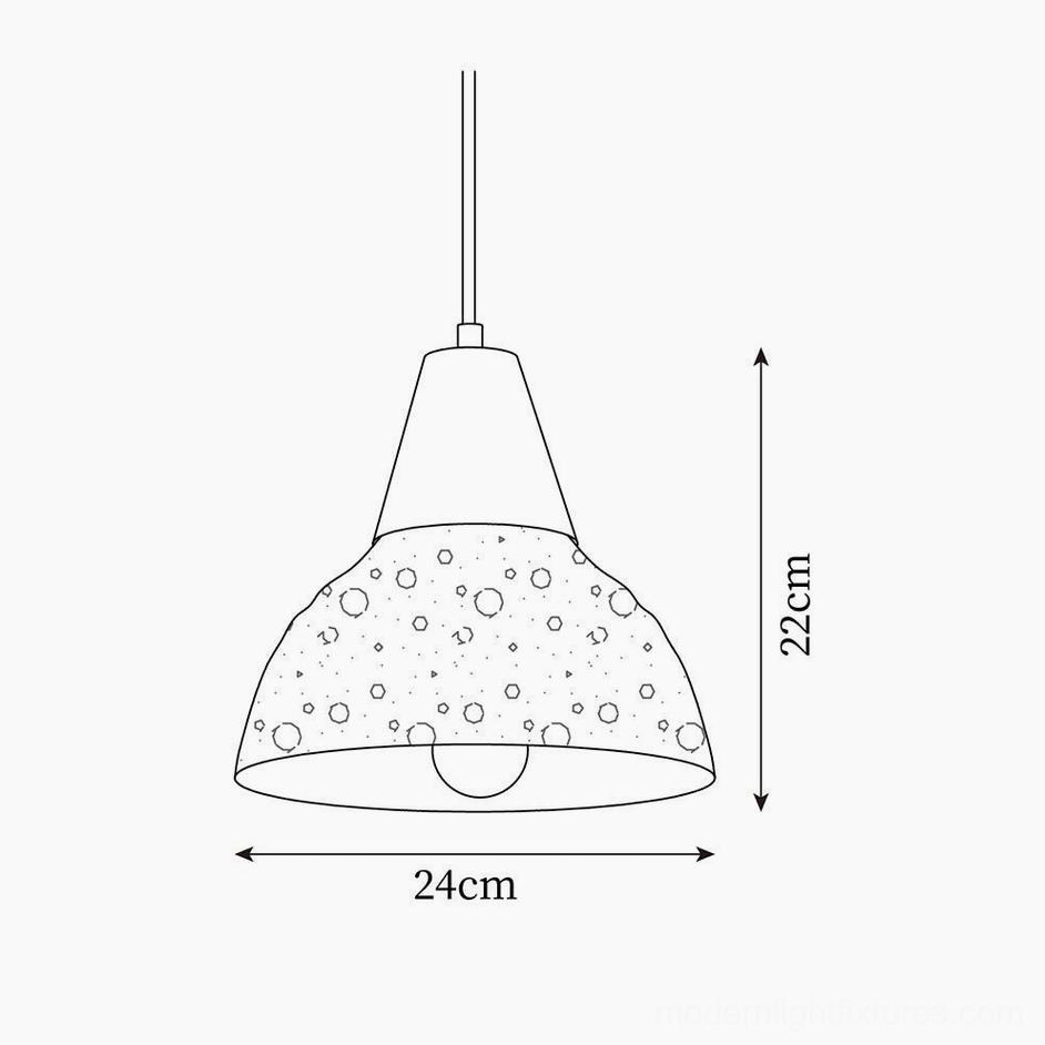 Tera pendant lamp technical specification drawing showing orthographic dimensions 24cm width by 22cm height with textured shade profile