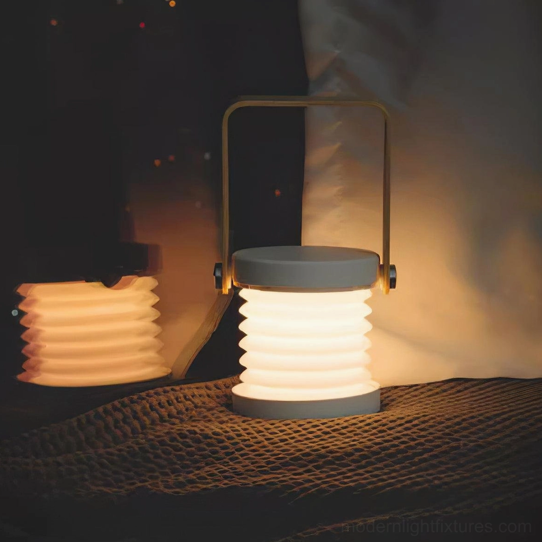 Terna Portable Table Lamp - Eclectic and bohemian interior styling with natural wood tones and creative accessories