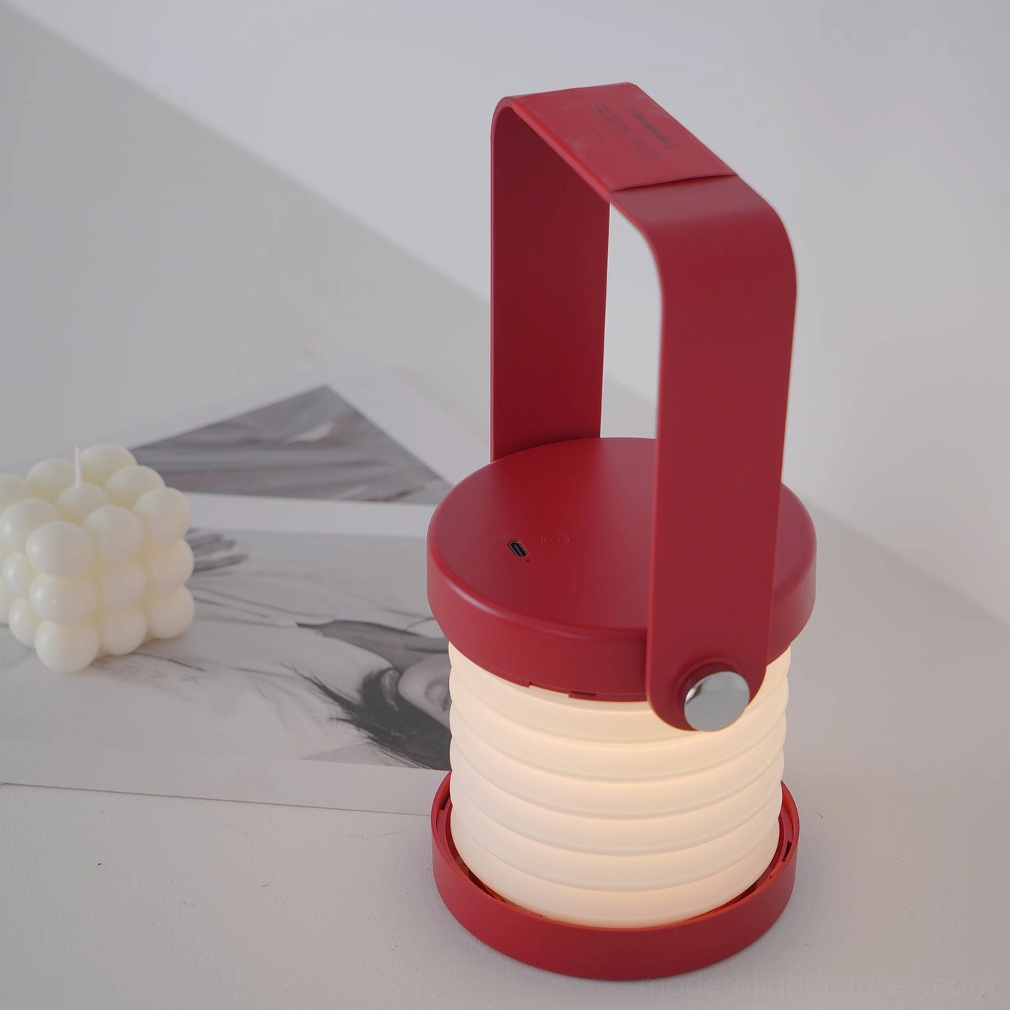 Terna Portable Table Lamp - Polycarbonate diffuser and wood frame material craftsmanship detail view