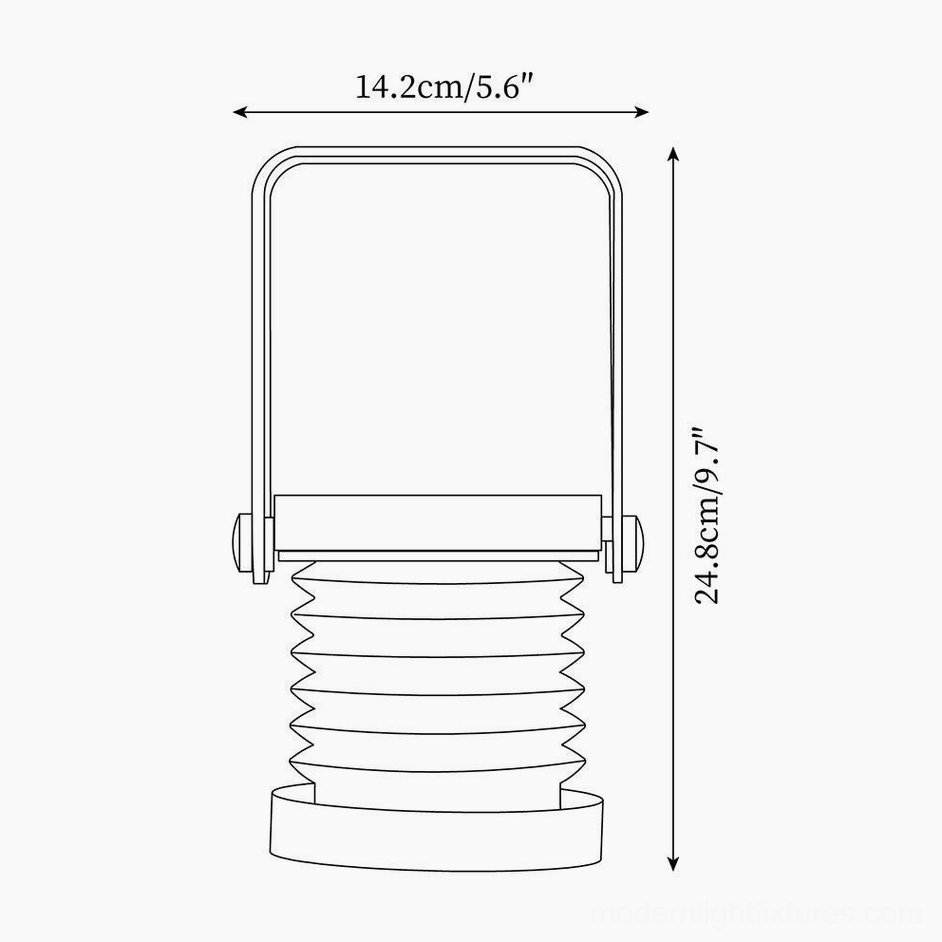 Terna Portable Table Lamp - Orthographic technical drawing showing dimensions 24.8cm height and 14.2cm width with accordion lamp shade