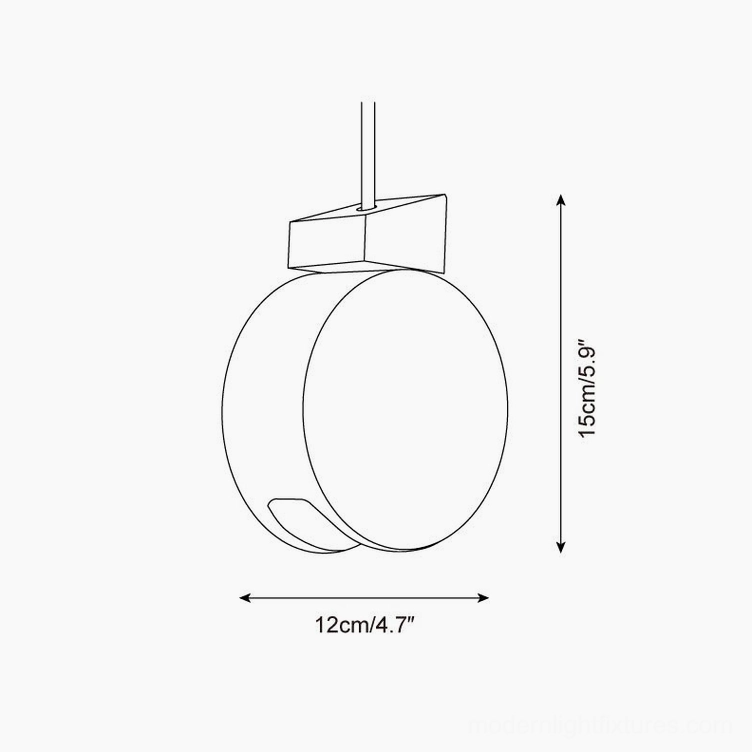 Terra Ring pendant light technical dimension drawing showing 12cm diameter and 15cm height specifications