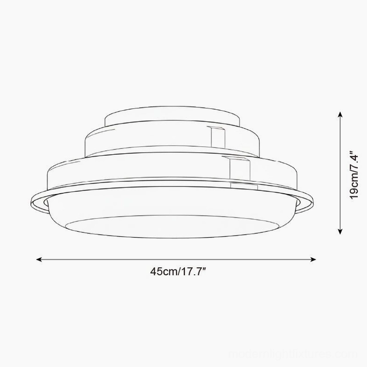 45cm diameter terraced stack ceiling lamp technical dimension drawing showing 19cm height double-tier design