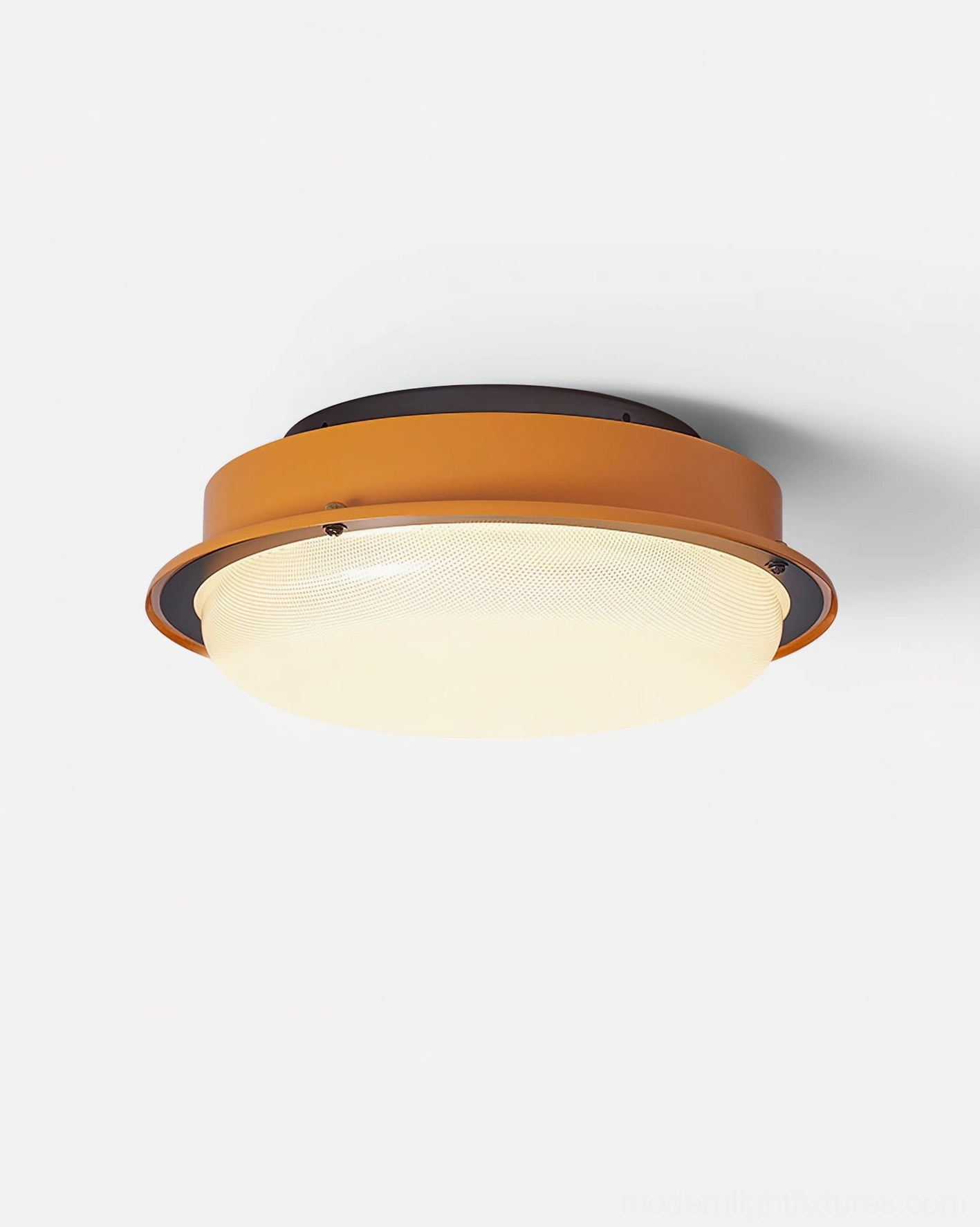 Large 45cm terraced stack ceiling lamp in orange showing full architectural tiered design