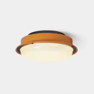 Terraced Stack modern ceiling light fixture with tiered geometric design in orange-brown metal frame with frosted acrylic diffuser