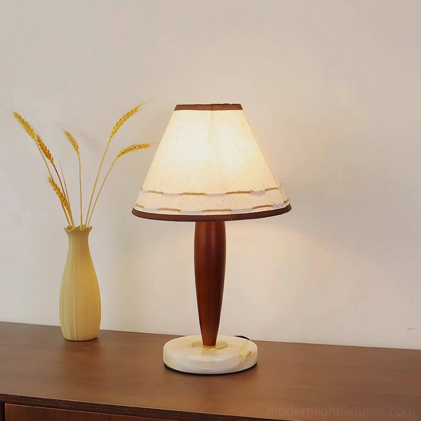 Terracotta table lamp marble base architectural detail - natural material craftsmanship