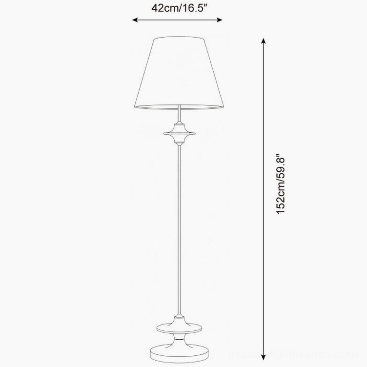 Terrava floor lamp technical design drawing with dimensions and proportional schematic