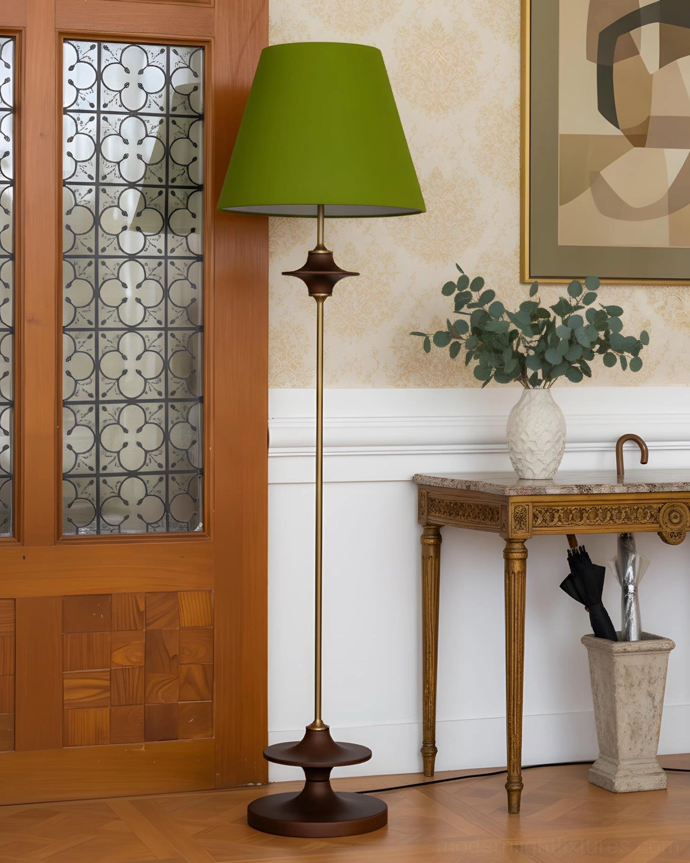 Terrava modern floor lamp side profile showing tapered shade and elegant proportions in interior setting