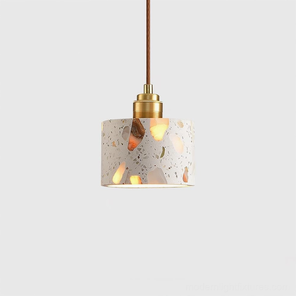 Small compact terrazzo pendant light Model C in intimate space accent lighting