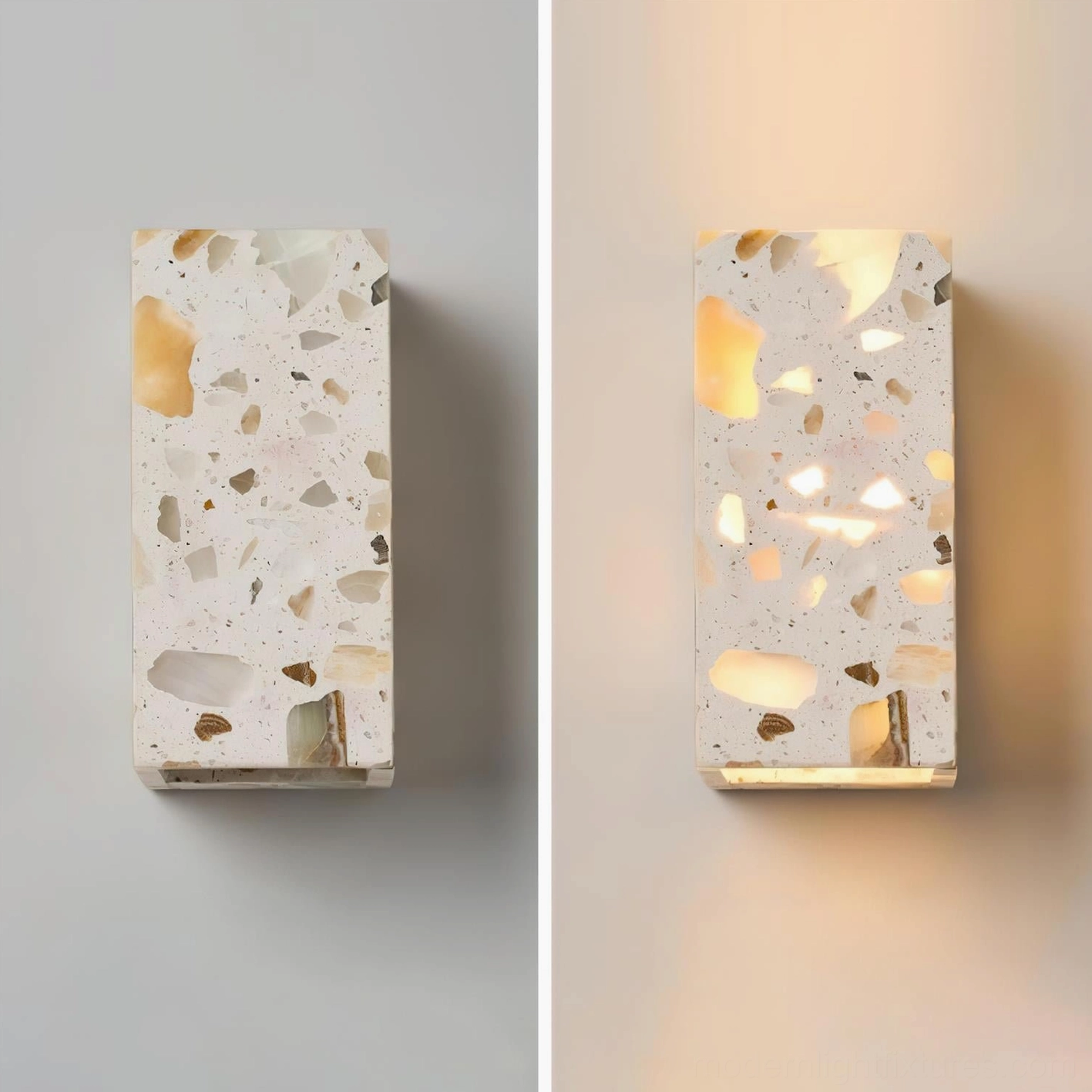 Terrazzo wall sconce paired mounting configuration demonstrating how multiple sconces create gallery-quality wall lighting in contemporary interiors