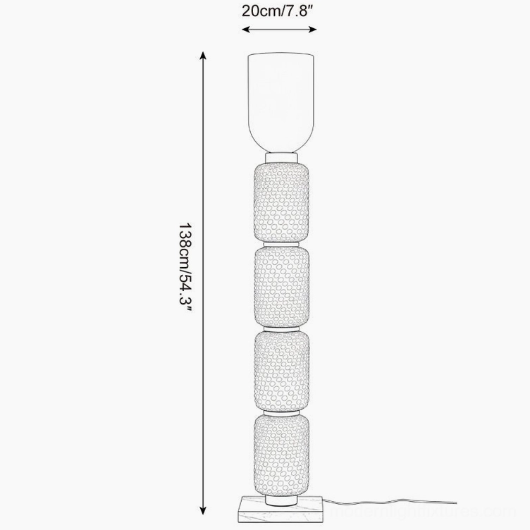 Tessara floor lamp product technical schematic diagram showing 138cm height and 20cm width specifications