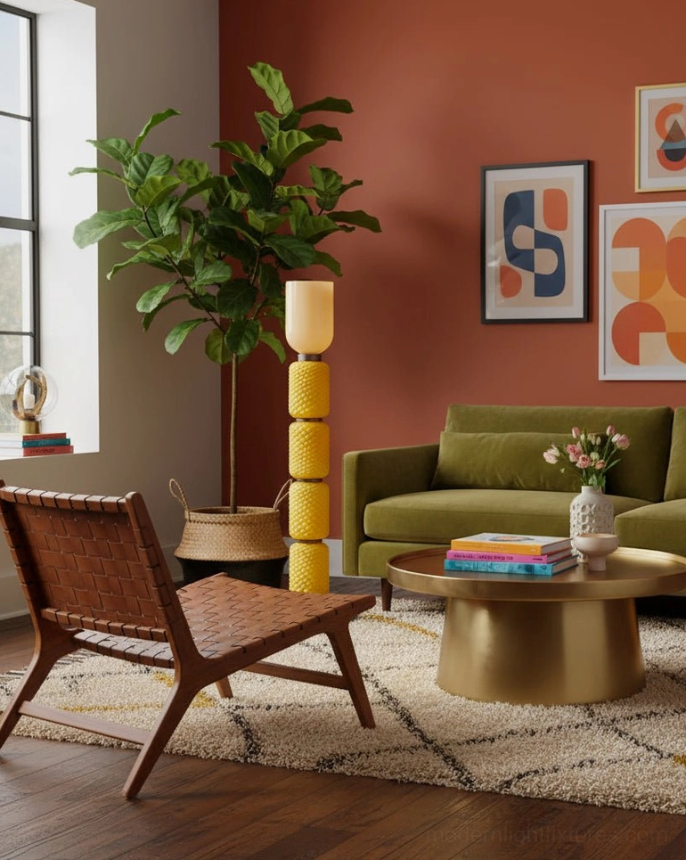 Tessara geometric floor lamp honey-toned stacked glass modules with marble base detail close-up