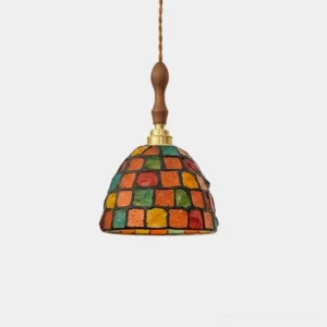 Tessaro artisan mosaic glass pendant lamp with colorful hand-set glass fragments and brass hardware