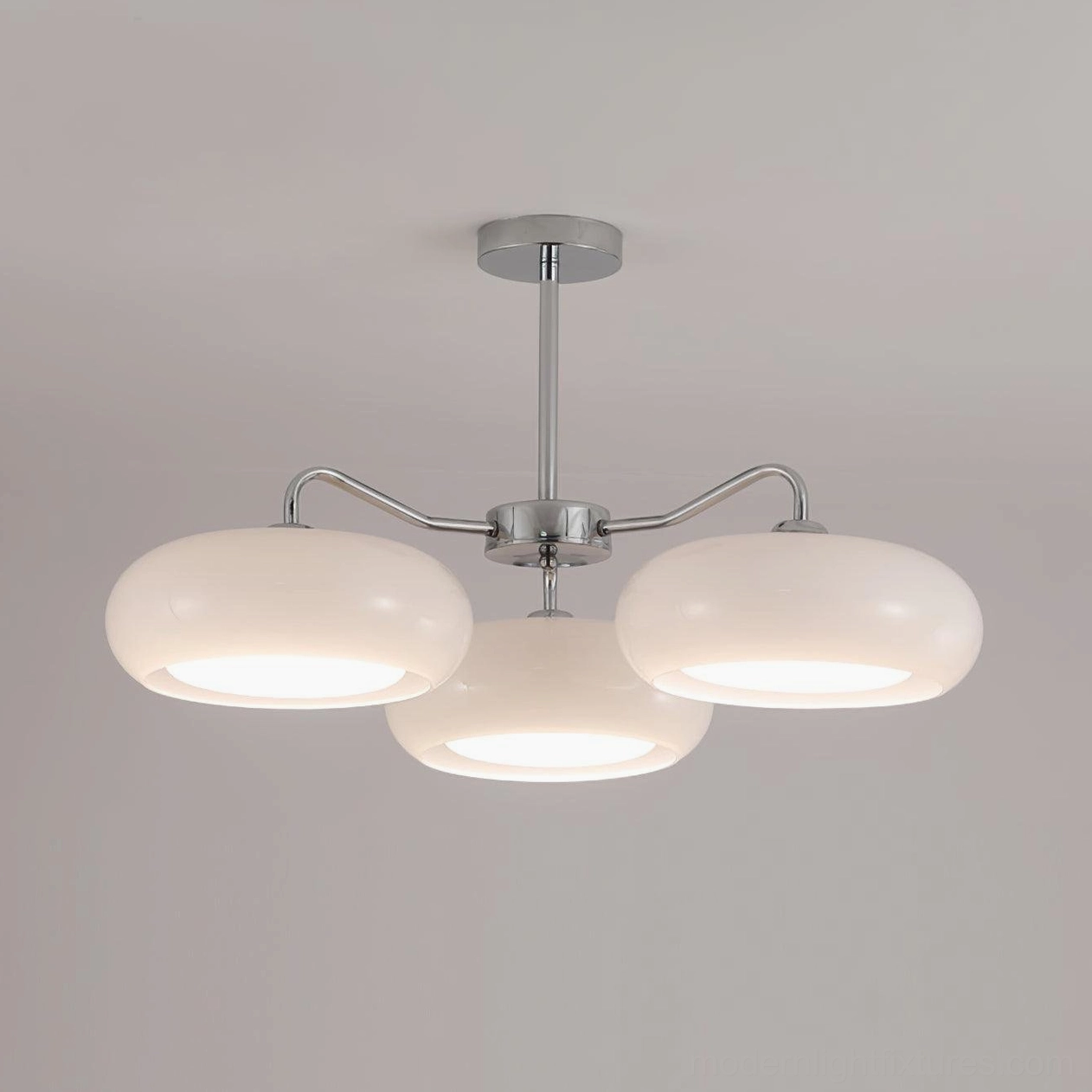 Tetra geometric modern ceiling light with frosted glass and polished chrome - architectural detail photography