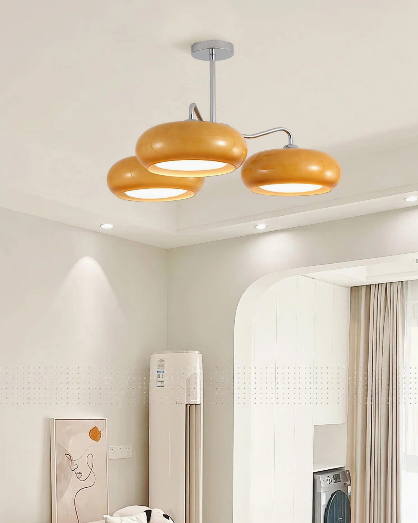 Tetra mid-century 3-light pendant chandelier - full fixture product photography against neutral background