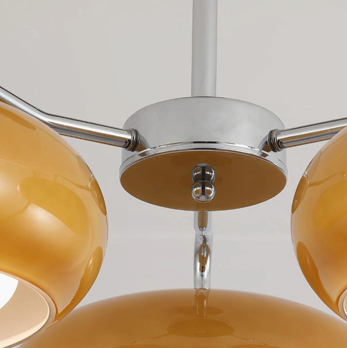 Tetra mid-century modern pendant chandelier with frosted glass and chrome hardware - full view product image