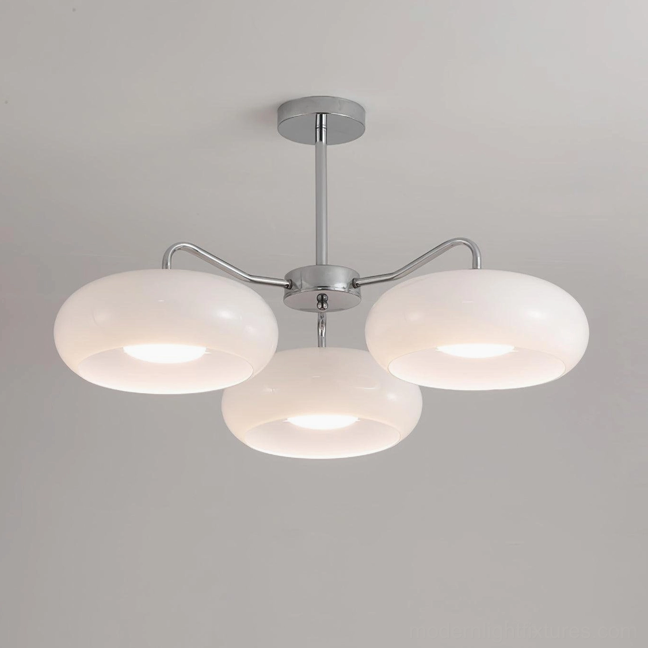 Tetra geometric 3-light pendant fixture with white frosted glass and sleek chrome frame - minimalist design