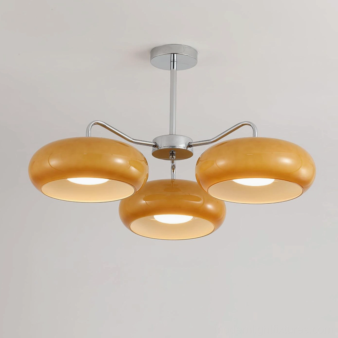 Tetra ceiling fixture with brown frosted glass shades and polished chrome metal structure - top-down view