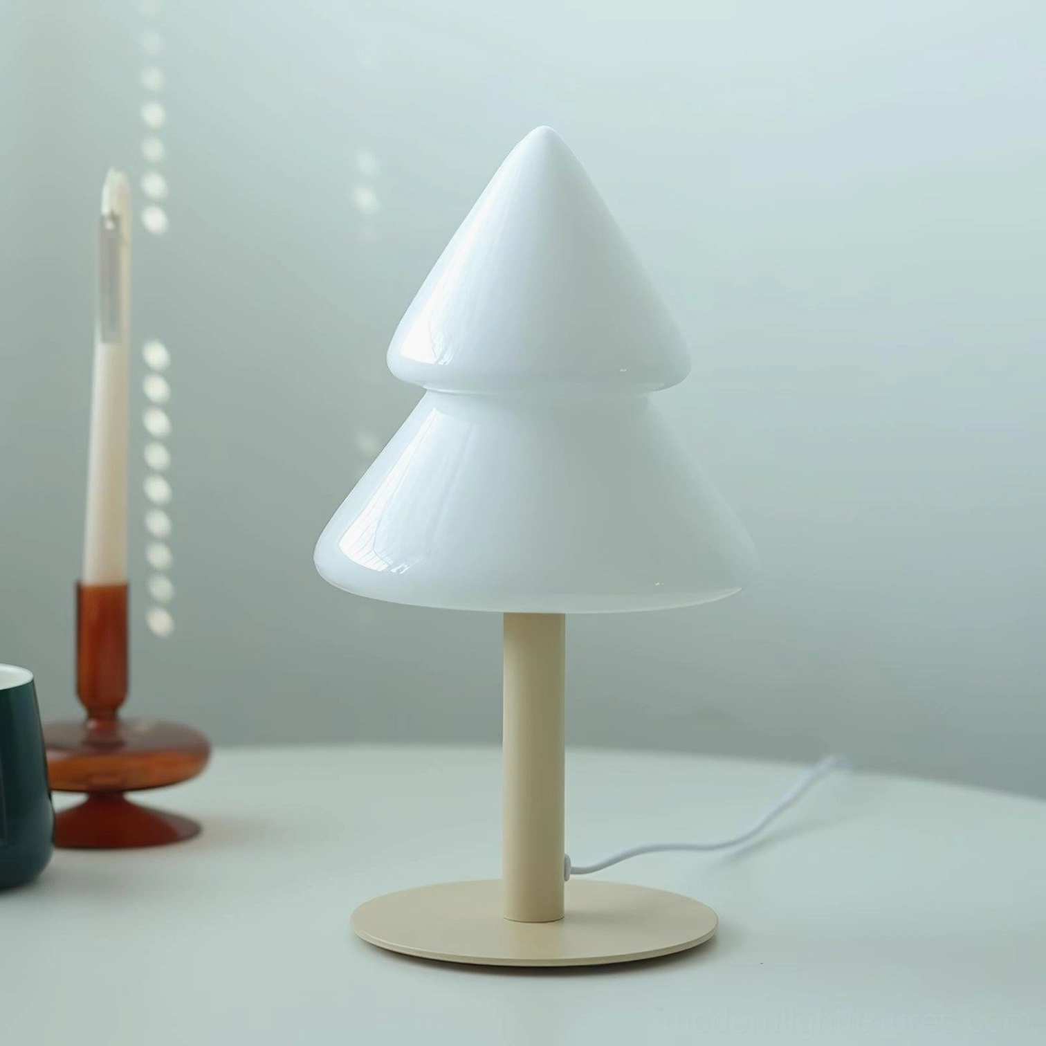 Texture and material focus on Christmas tree lamp metal base and glass construction