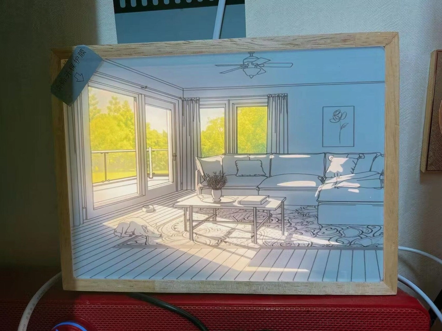 Three-color changing art painting light with artistic brushwork and LED illumination