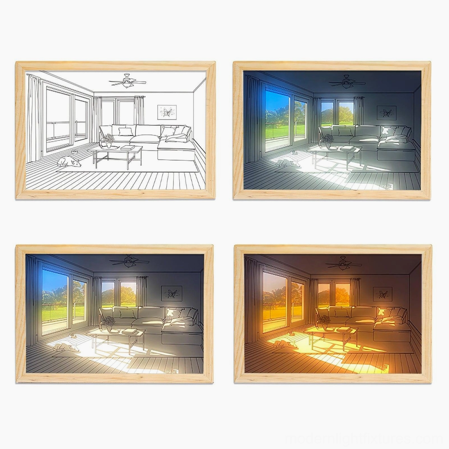 Collection of four color temperature variations for acrylic art painting light fixture