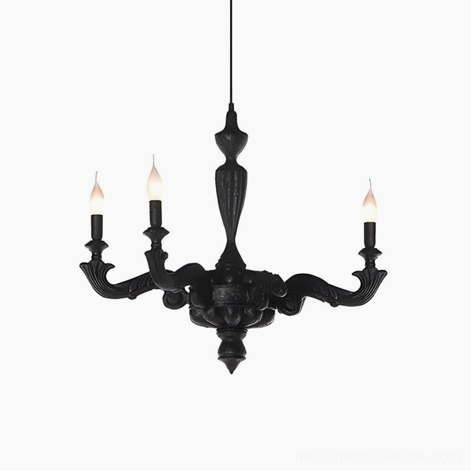 Three-head black Lvoria chandelier showing compact size and elegant proportions for medium spaces