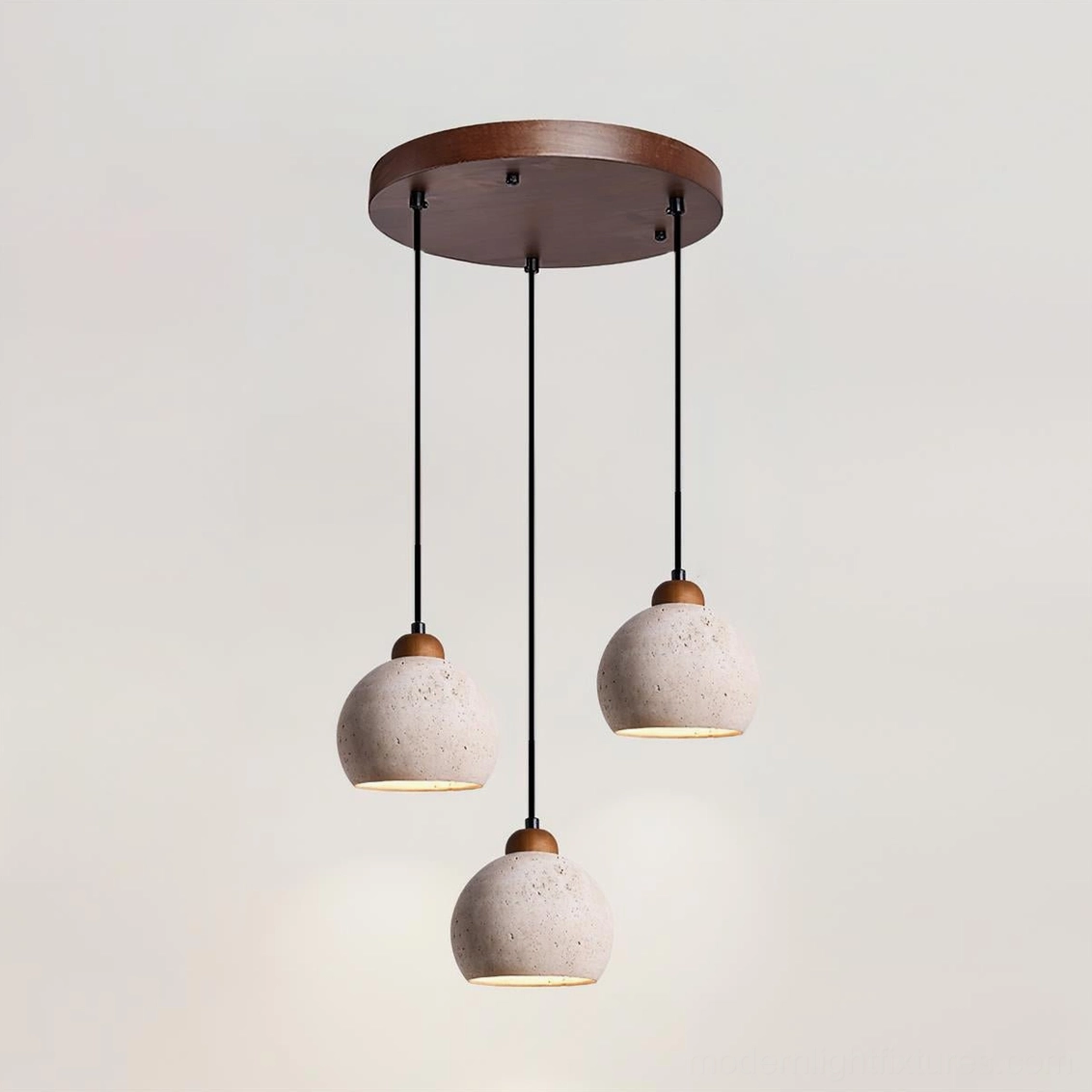three head circular travertine pendant light cluster mount round table dining