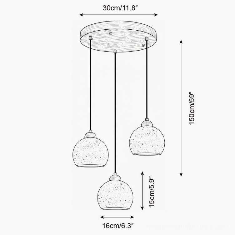 three head circular travertine pendant light arrangement technical specifications