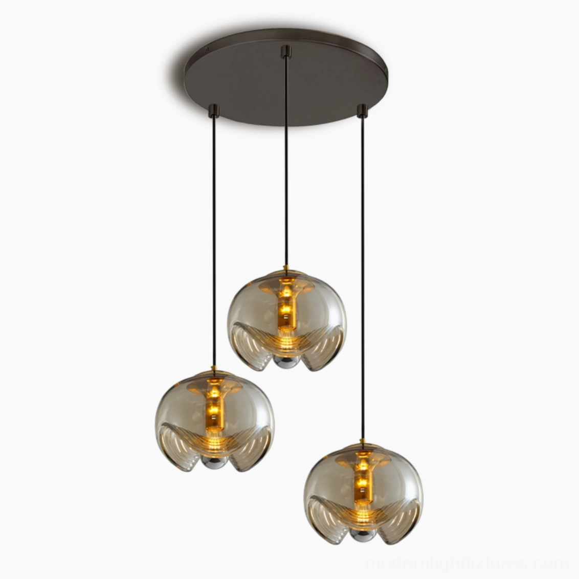 Three-head left cluster amber pendant light, 60cm width showing warm glass finish perfect for cozy modern interior spaces