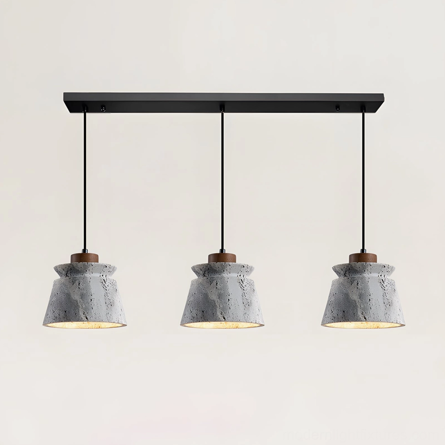 Three-head travertine pendant light in Walnut Color & Grey variant, multi-fixture stone lighting solution
