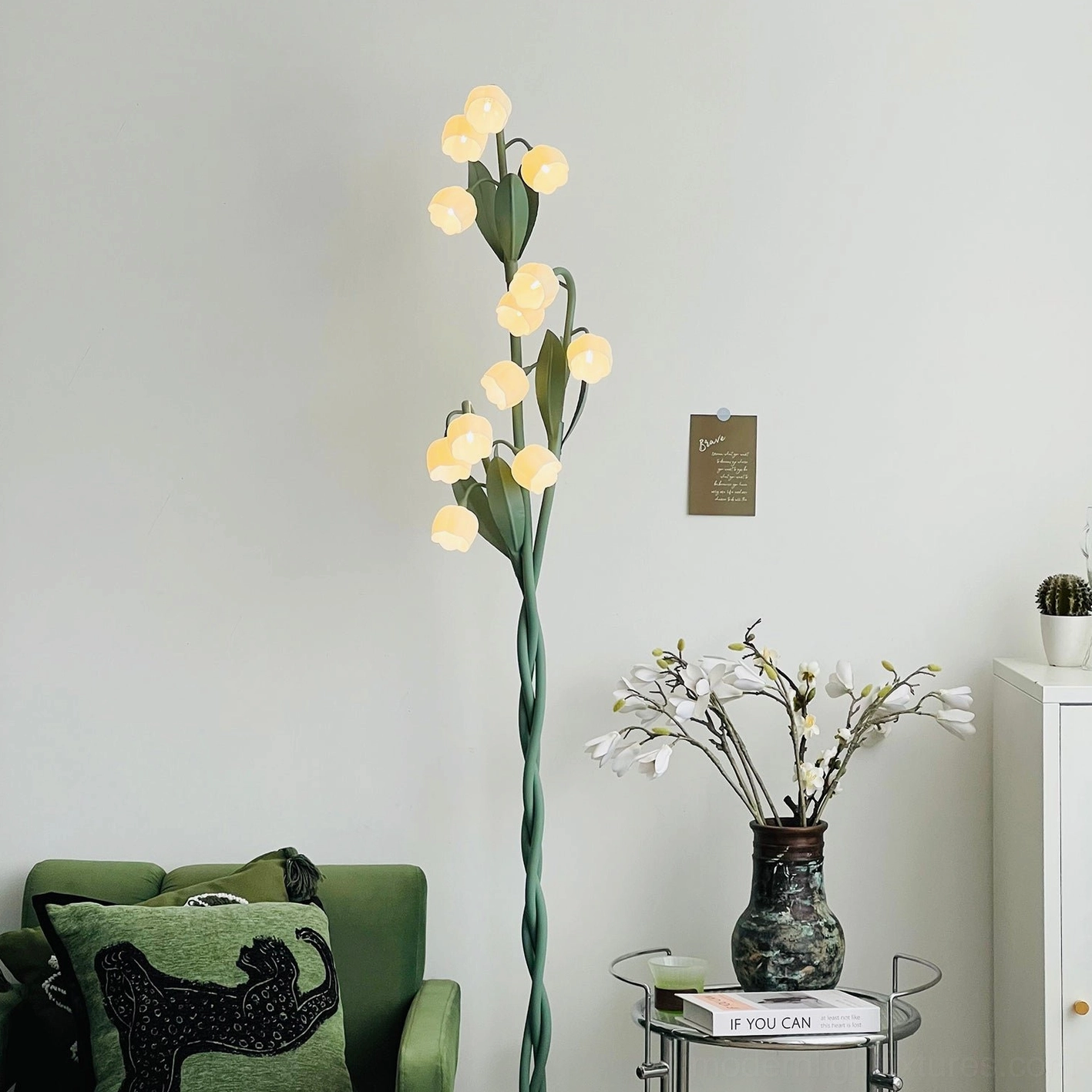 Botanical floor lamp interior design showcase showing how three-light design illuminates contemporary living spaces