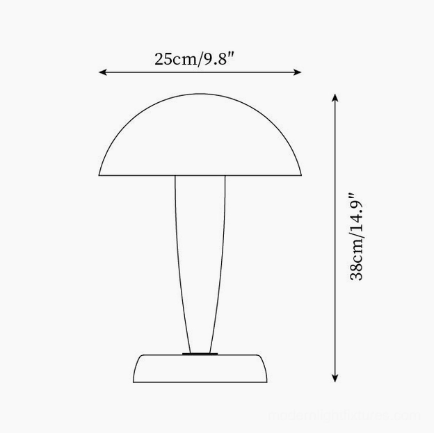Tibby modern table lamp dimension schematic showing 25cm diameter and 38cm height measurements - technical specifications view