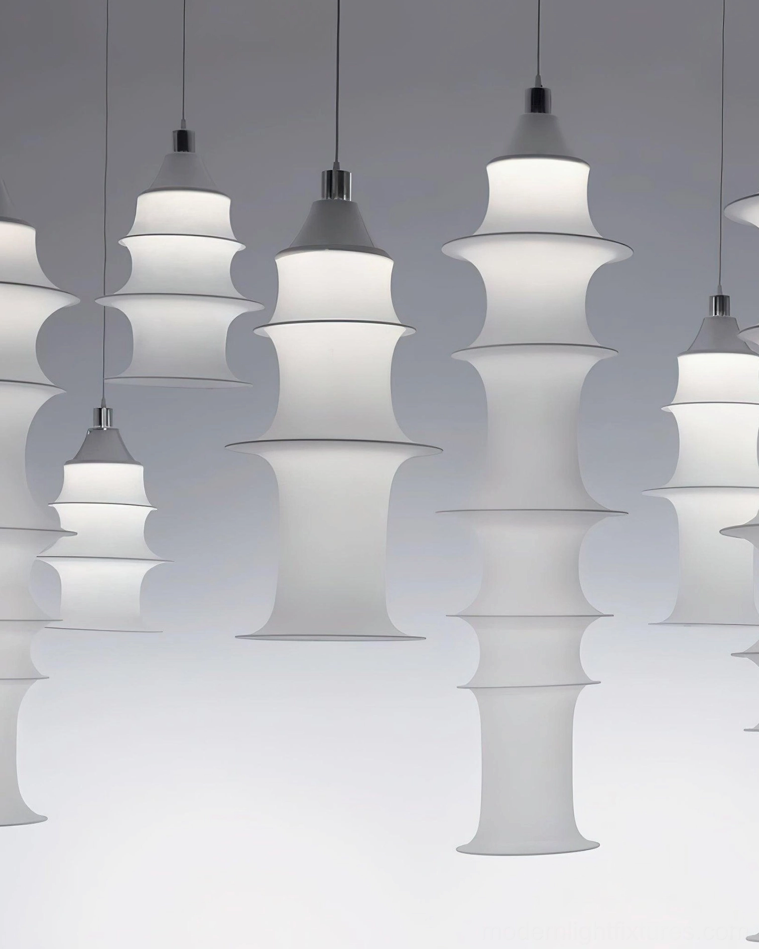 Tiered fabric pendant lamp creating ambient lighting in contemporary residential space