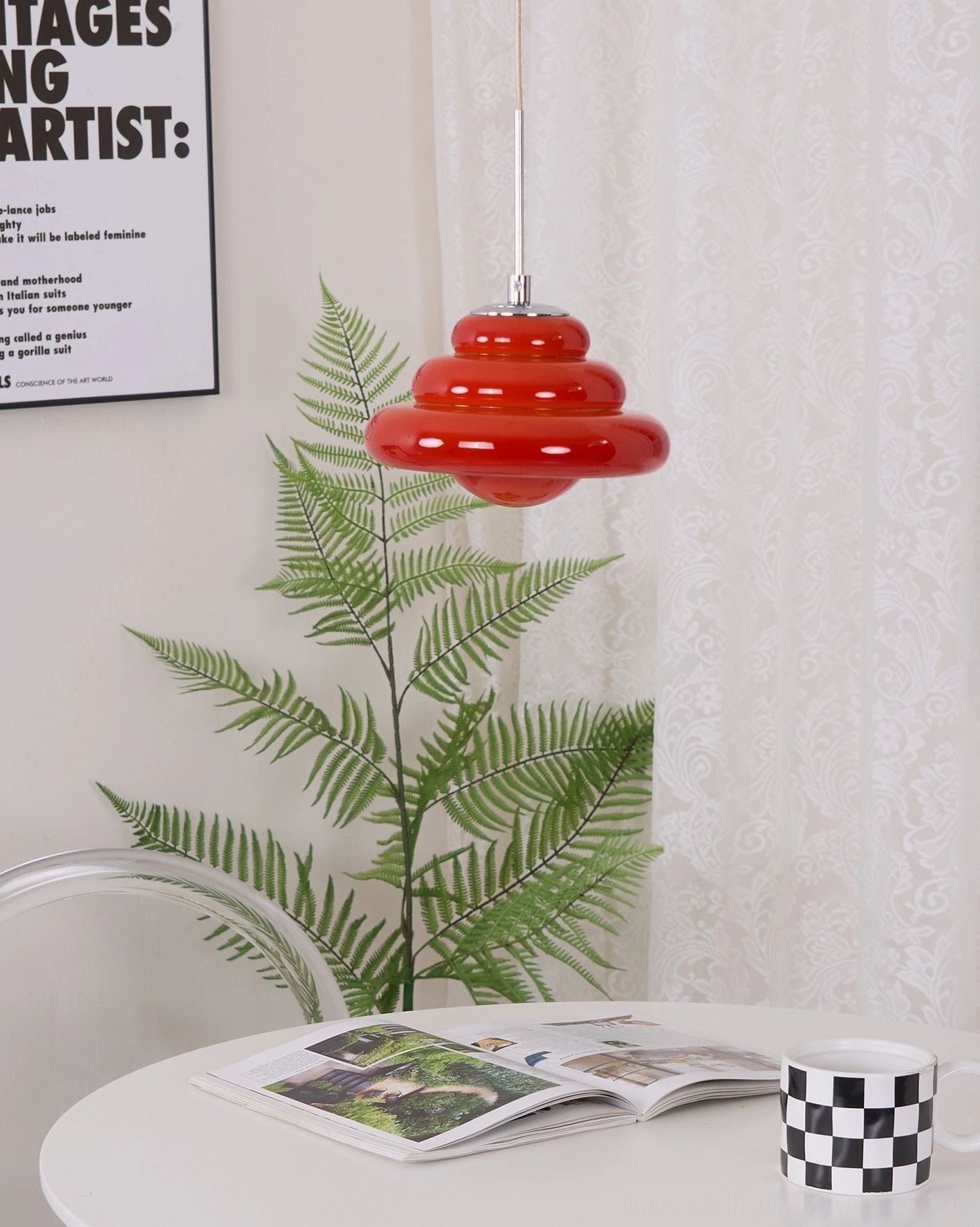 Tiered glass pendant light with chrome metal fixture and borosilicate shade construction