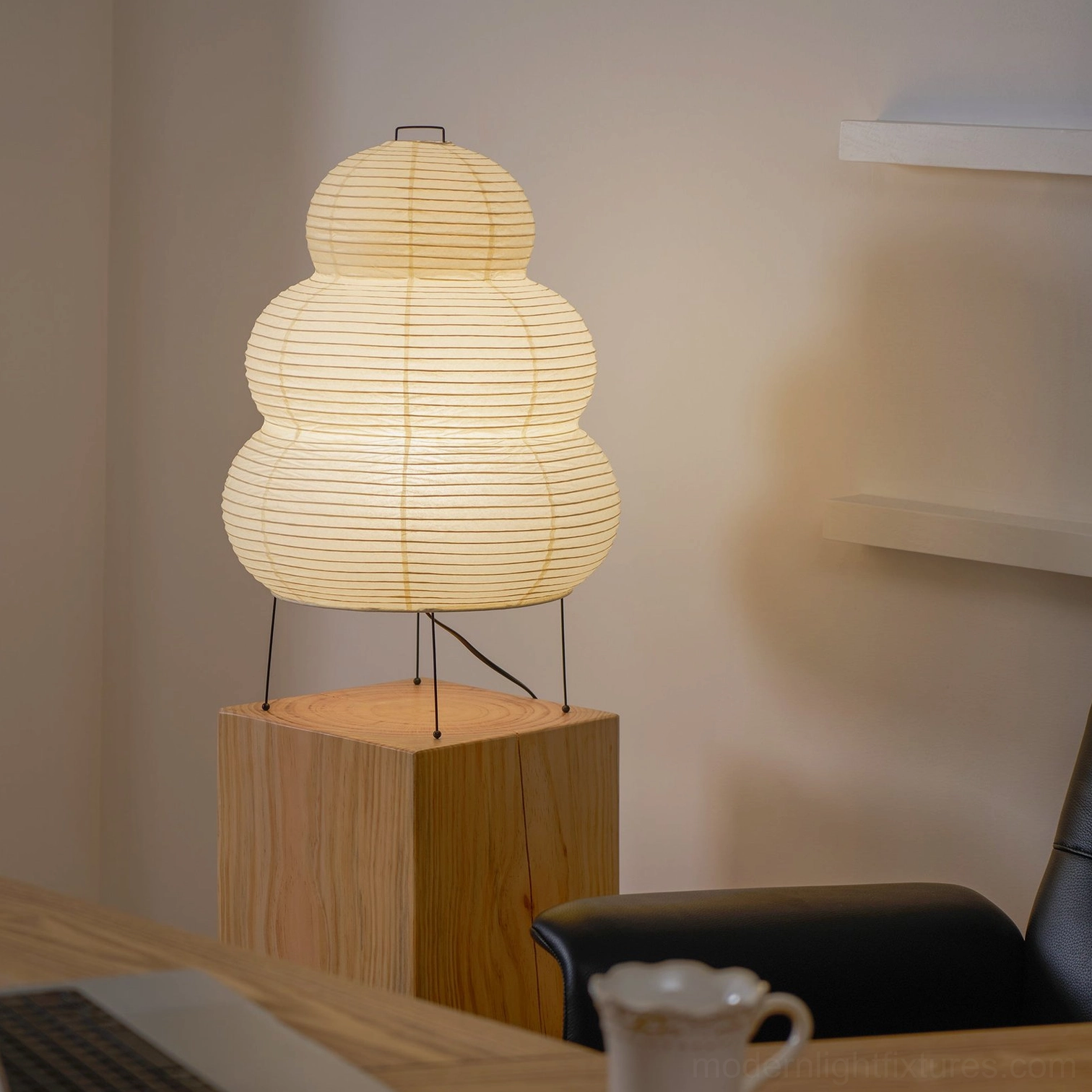 Modern tiered lamp black variant, sophisticated Shoji paper table lamp option design
