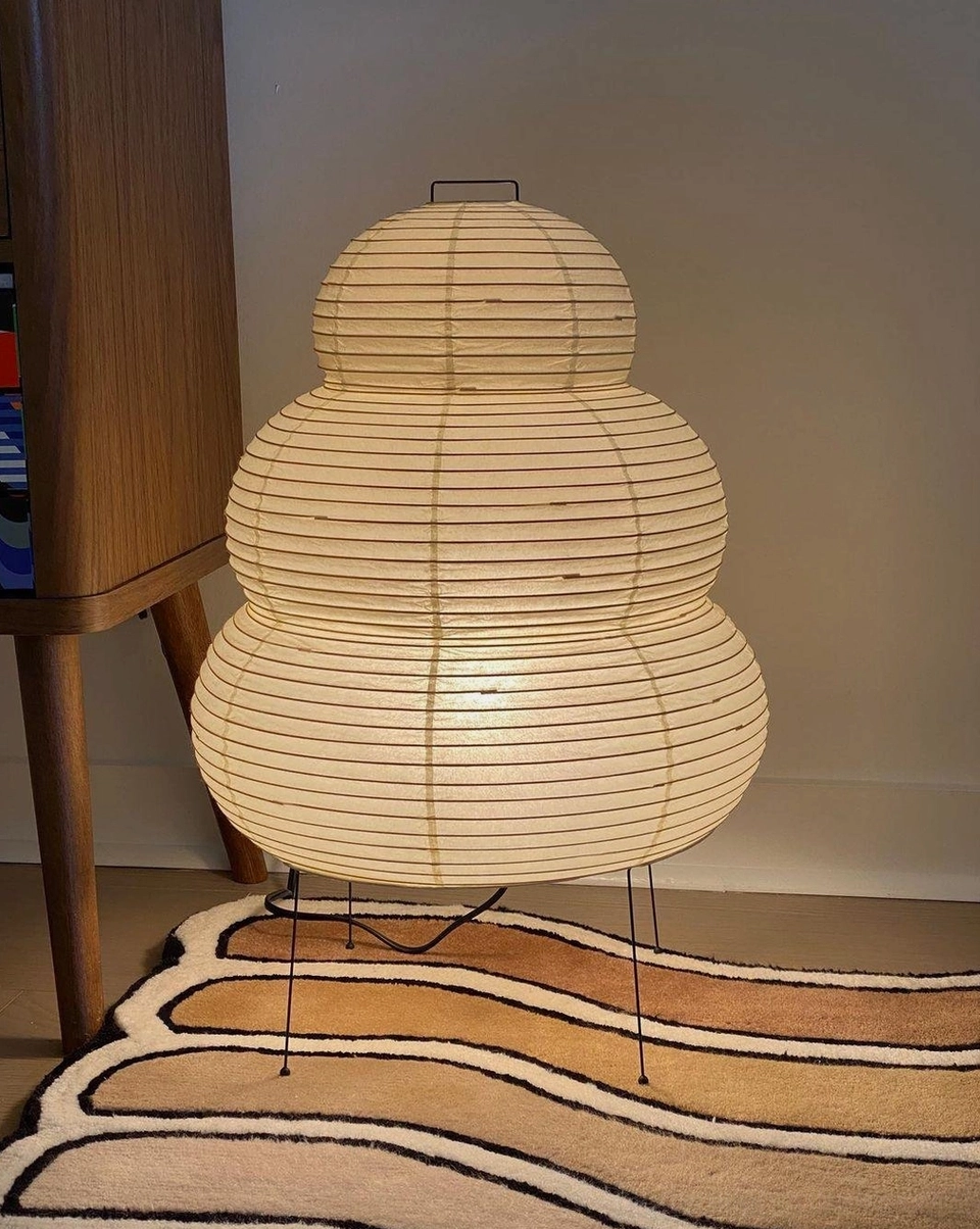 Modern tiered Shoji table lamp in contemporary home, interior design accent piece