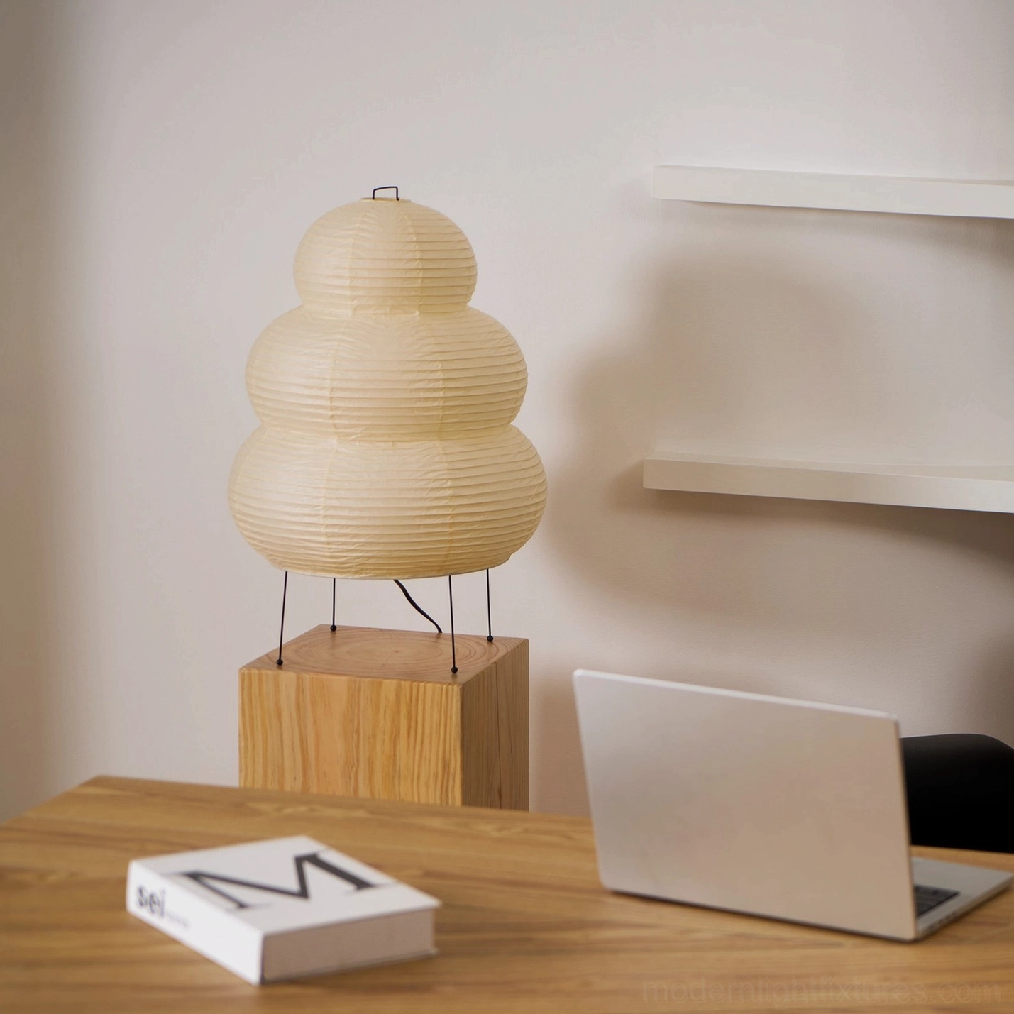 Tiered Shoji table lamp dimensions and proportions display, scale reference guide